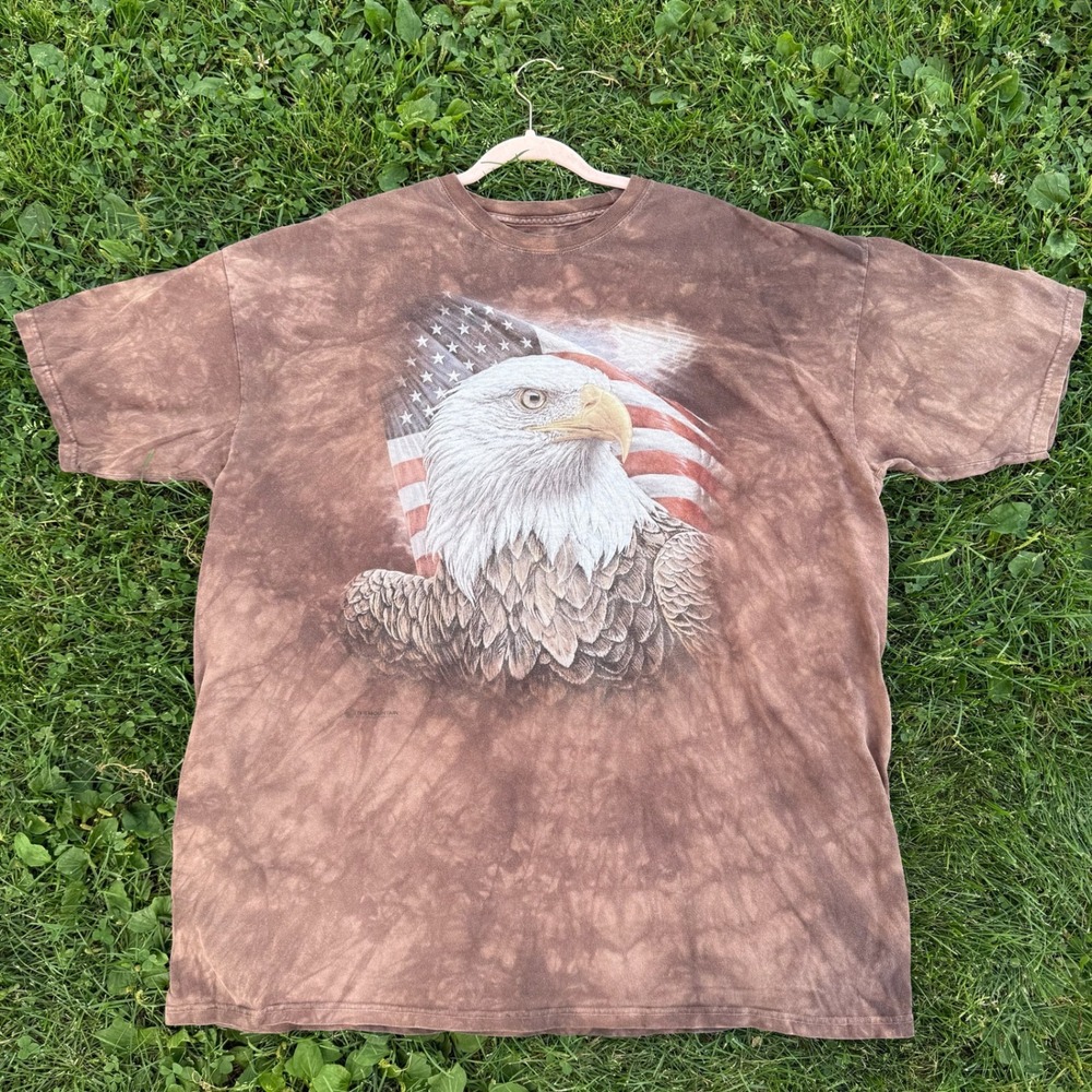 The Mountain T-Shirt 3XL Brown Eagle American Flag Tie Dye Short Sleeve Tee